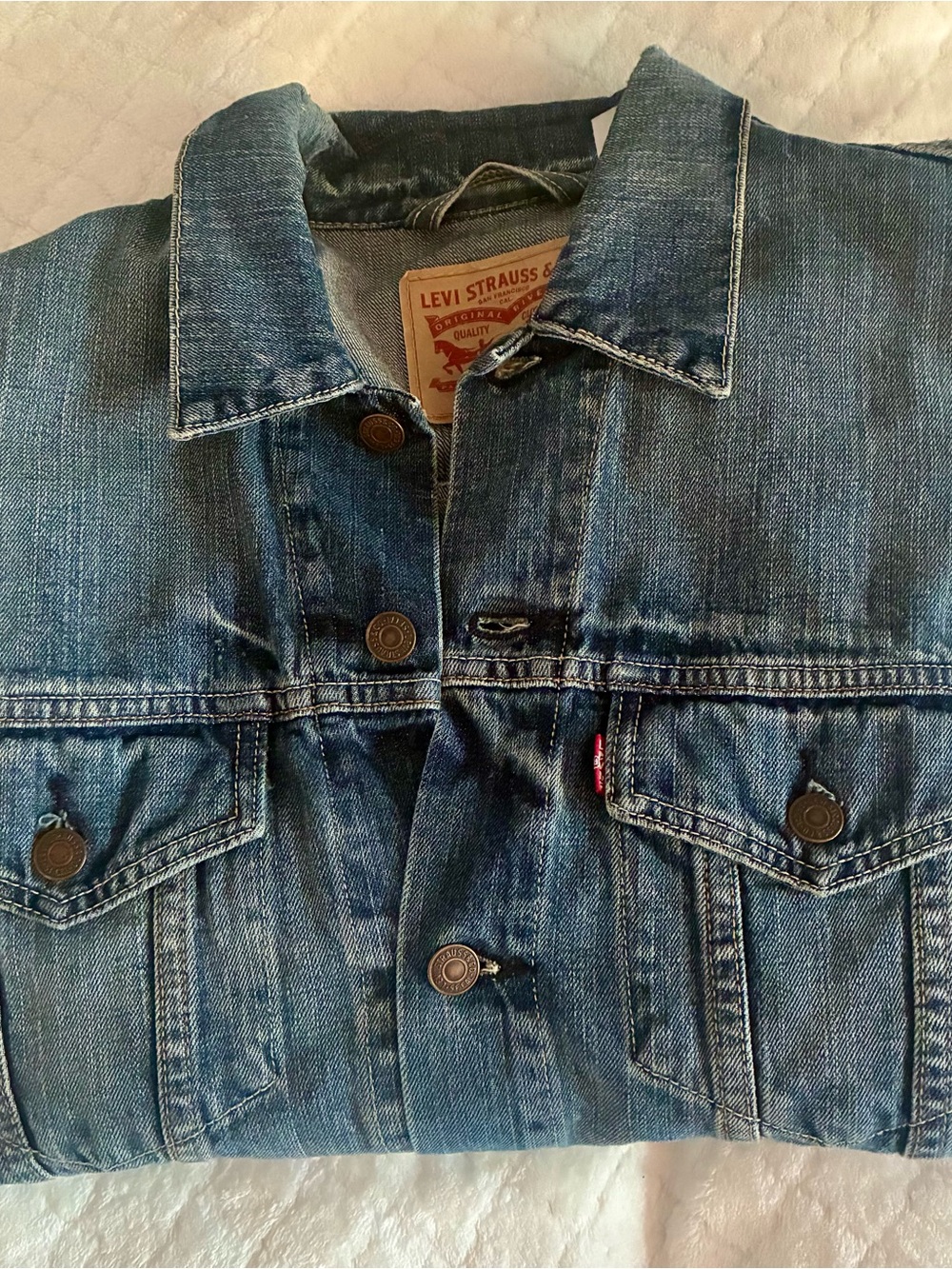 Levi's Denim Jacket with Red Logo Patch - Blue